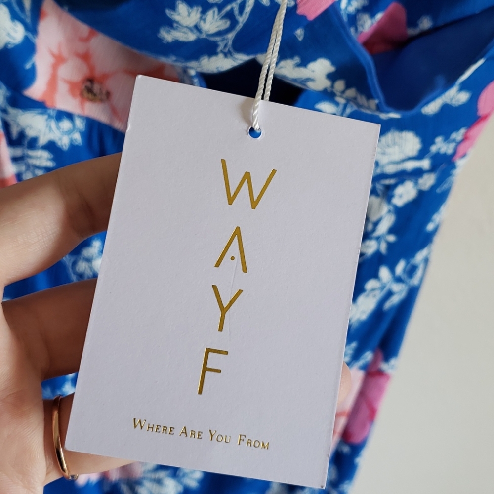 Wayf blue floral midi haulter dress, size Large - Picture 4 of 4